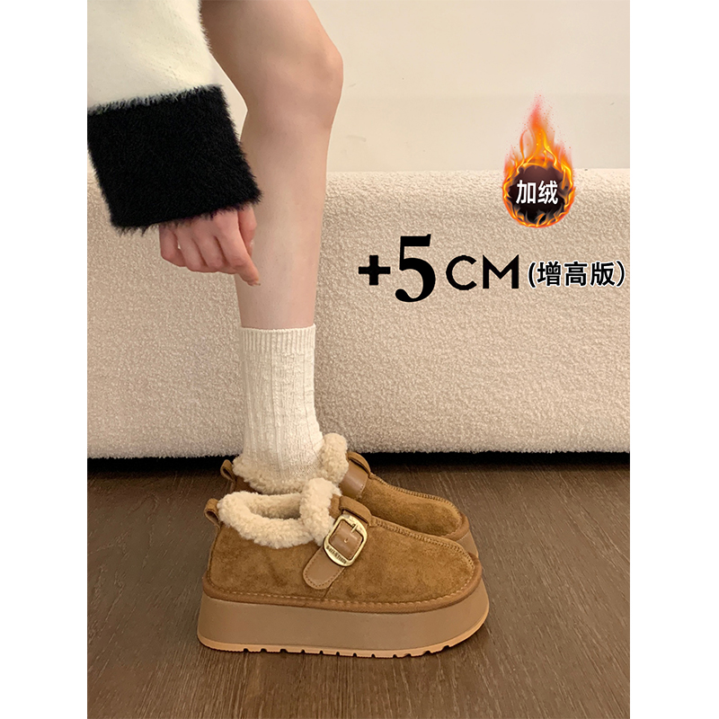 厚底加绒加厚勃肯鞋女2025新款冬季一脚蹬雪地靴毛毛棉鞋乐福鞋子
