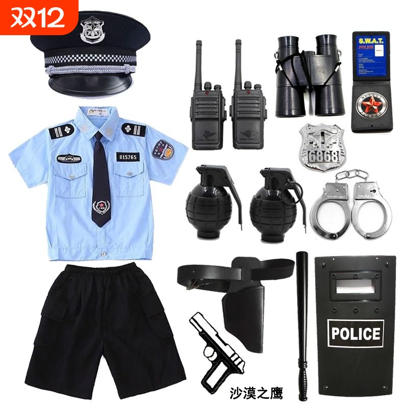 宝宝警察服儿童套装男童军装纯棉小孩短袖夏季演出服半袖小朋友