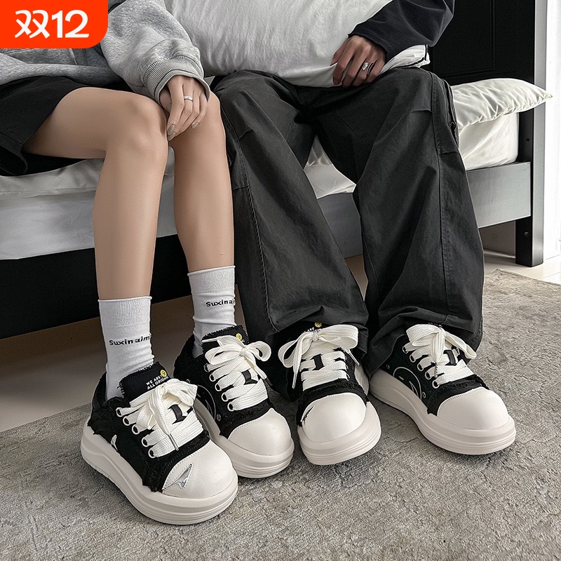 2025明星同款大头鞋男女同款秋季厚底减震简约帆布鞋鞋女鞋增高鞋