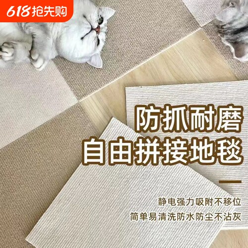 免洗地毯地垫方块拼接防滑静电吸附可裁剪卧室客厅地板厨房防水