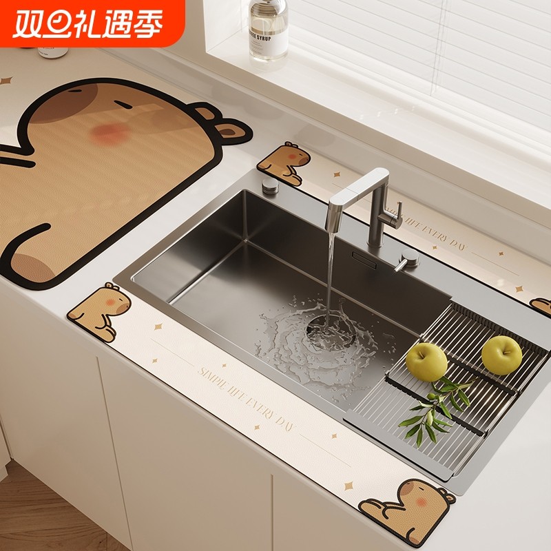 厨房水龙头沥水垫卫生间台面硅藻泥挡水条吸水垫长条窄边浴室杯垫