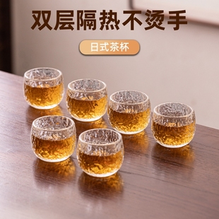 茶具专柜日式锤目纹双层手工耐热玻璃杯茶杯不烫手隔热