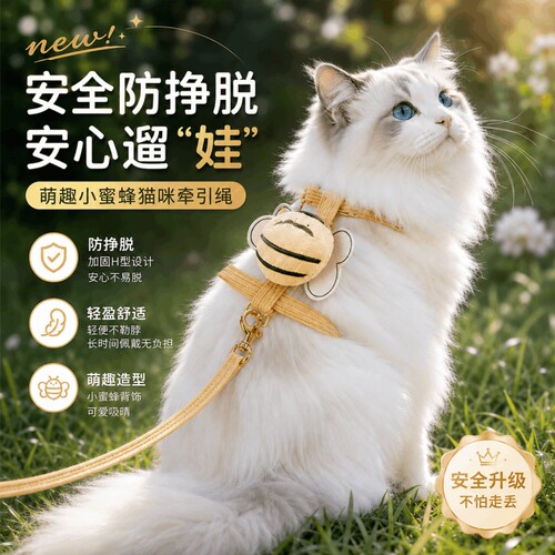 猫咪牵引绳防挣脱透气胸背带可调节不勒脖幼猫外出专用遛猫绳套装