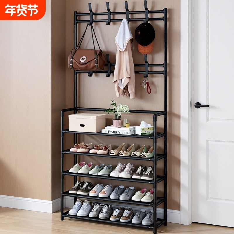 家用鞋帽架简易门口多层鞋架宿舍鞋柜出租房落地一体衣帽架置物架