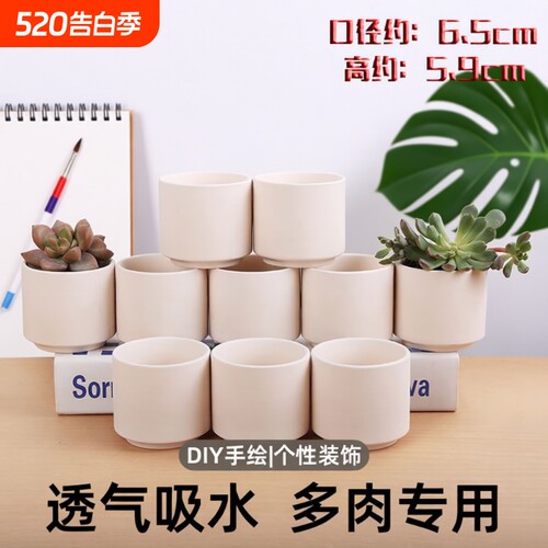 透气会呼吸陶瓷花盆可用颜料画画