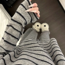 宽松德绒家居服套装 长裤 ins简约条纹睡衣女学生保暖圆领长袖 韩版