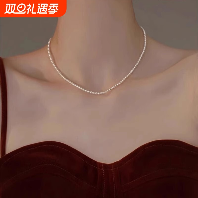 高光珍珠项链轻奢小米粒小米珠珍珠项链女颈链细女士高级感锁骨链