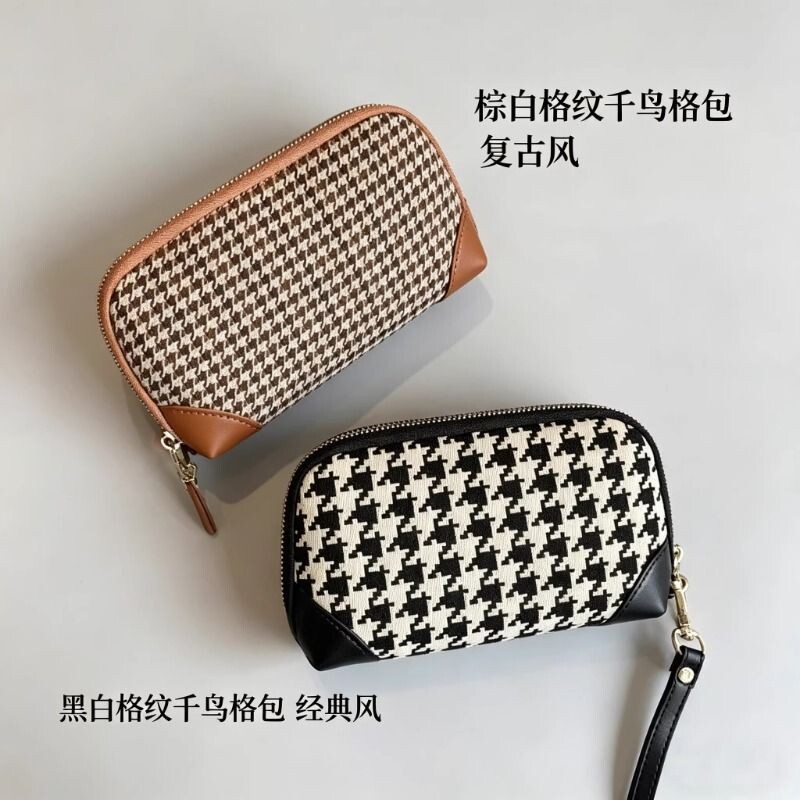 钱包女士2026帆布手拿包可放手机小包零钱包收纳格子精致大容量
