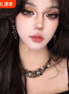 zoozmomo欧美夸张黑色锆石项链女2025新款轻奢小众高级感锁骨链潮