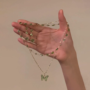 「森林精灵」薄荷曼波双层绿色蝴蝶项链叠戴高级感设计轻奢锁骨女