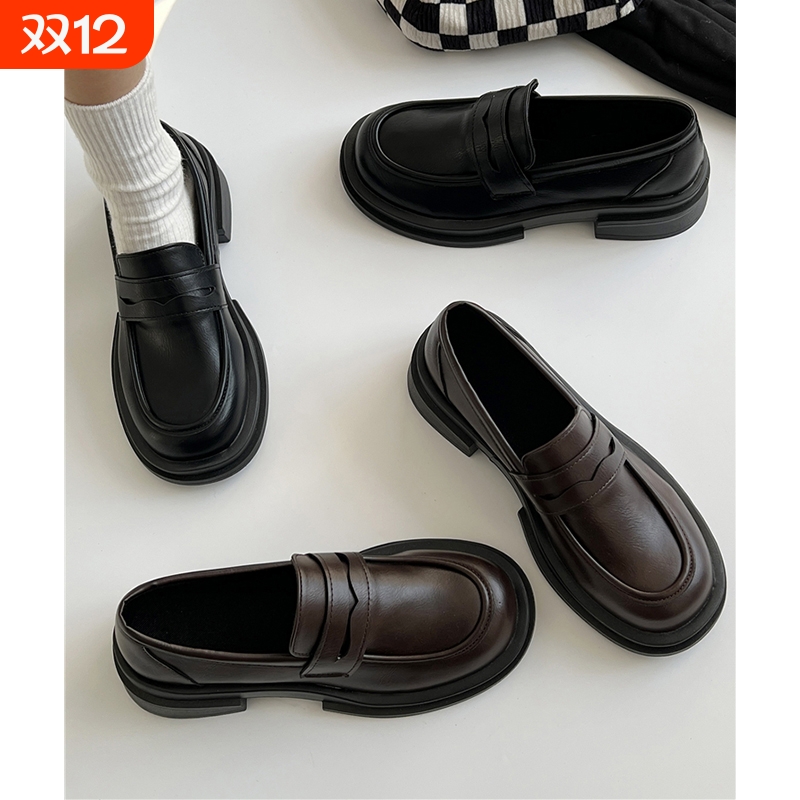 日系小皮鞋女2025春季新款英伦风黑色厚底乐福鞋jk制服单鞋子粗跟