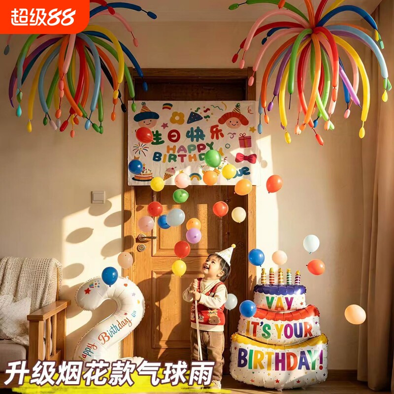 生日气球雨场景布置装饰图片