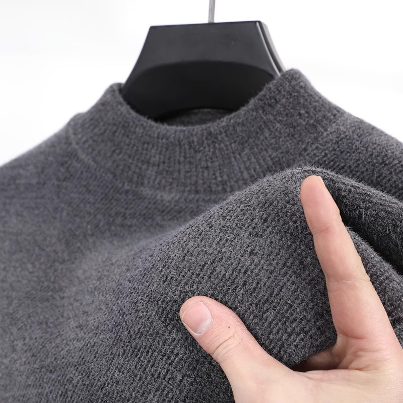 一体绒)半高领毛衣男加厚加绒保暖雪尼尔针织衫套头打底衫中老年