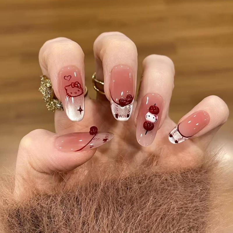 手工穿戴甲新年法式猫眼蝴蝶结糖葫芦显白渐变美甲贴片中长款红色,彩妆/香水/美妆工具,穿戴甲/甲片,淘宝优惠券,粉丝福利购,淘宝优惠卷