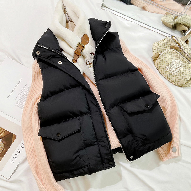 短款羽绒棉马甲女2025秋冬学生加厚马夹面包服外套潮黑色白色防风