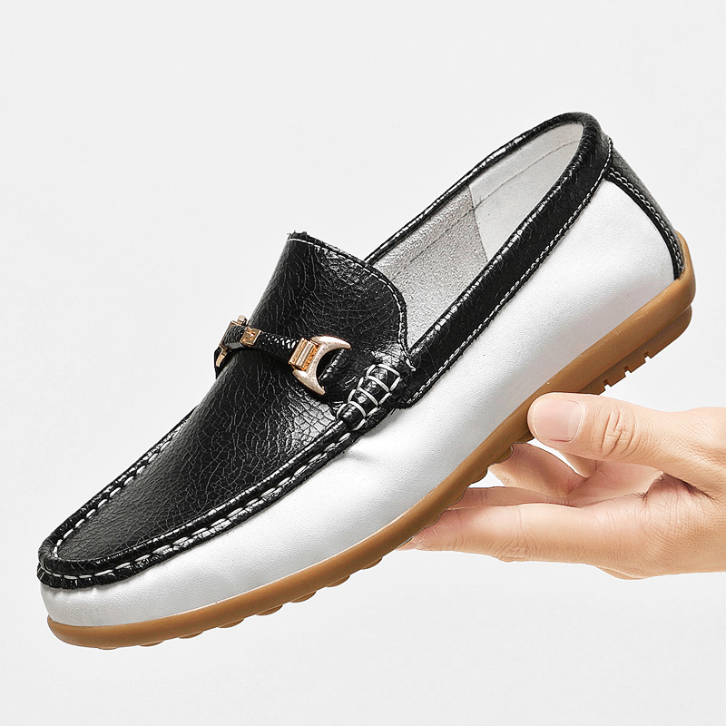 男鞋秋冬季真皮乐福鞋低帮豆豆鞋商务休闲皮鞋一脚蹬男鞋百搭轻便