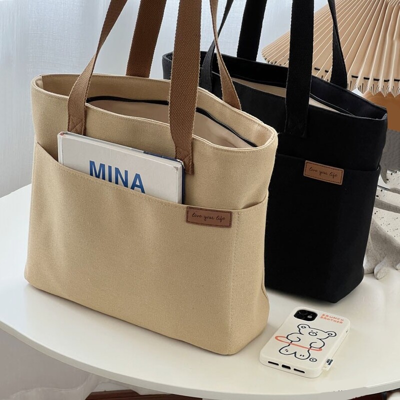 帆布手提袋新品女原创简约百搭通勤托特包休闲文艺学生单肩手提包