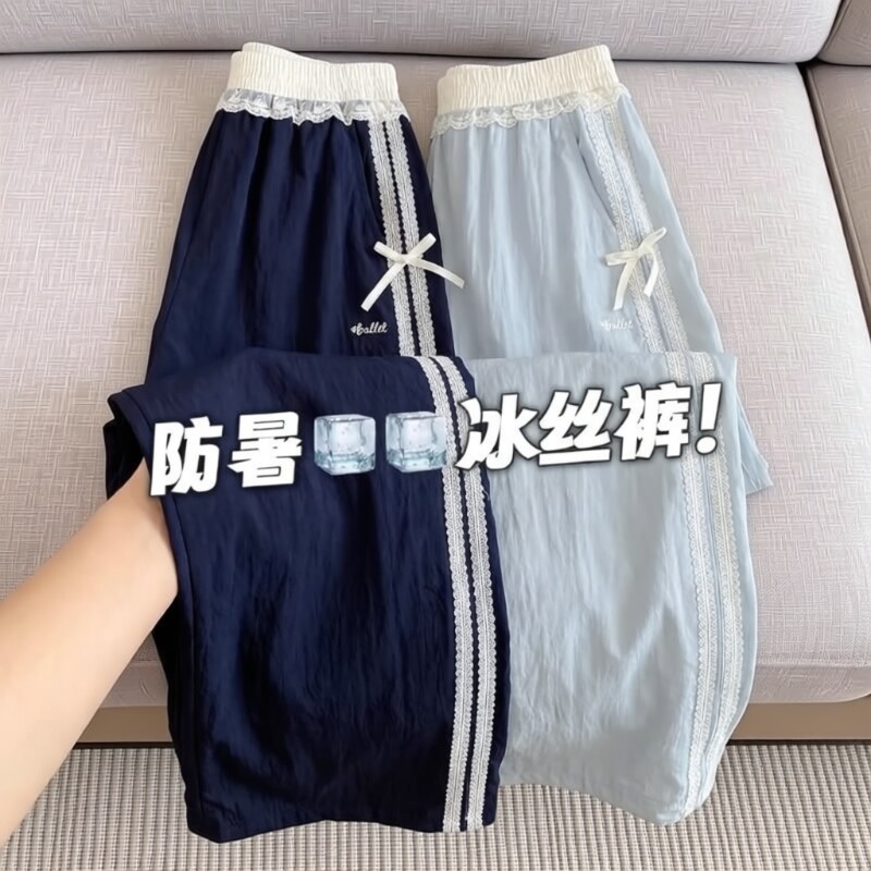 女童裤子夏季薄款2026新款儿童冰丝防蚊裤初中生女孩大童阔腿长裤 - 实物图