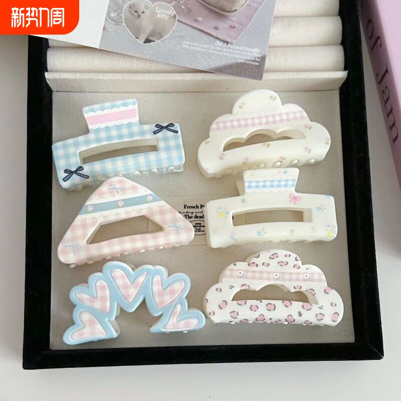 抓夹蝴蝶结半扎发小碎花鲨鱼夹豹纹爱心日韩甜美后脑勺盘发夹发抓