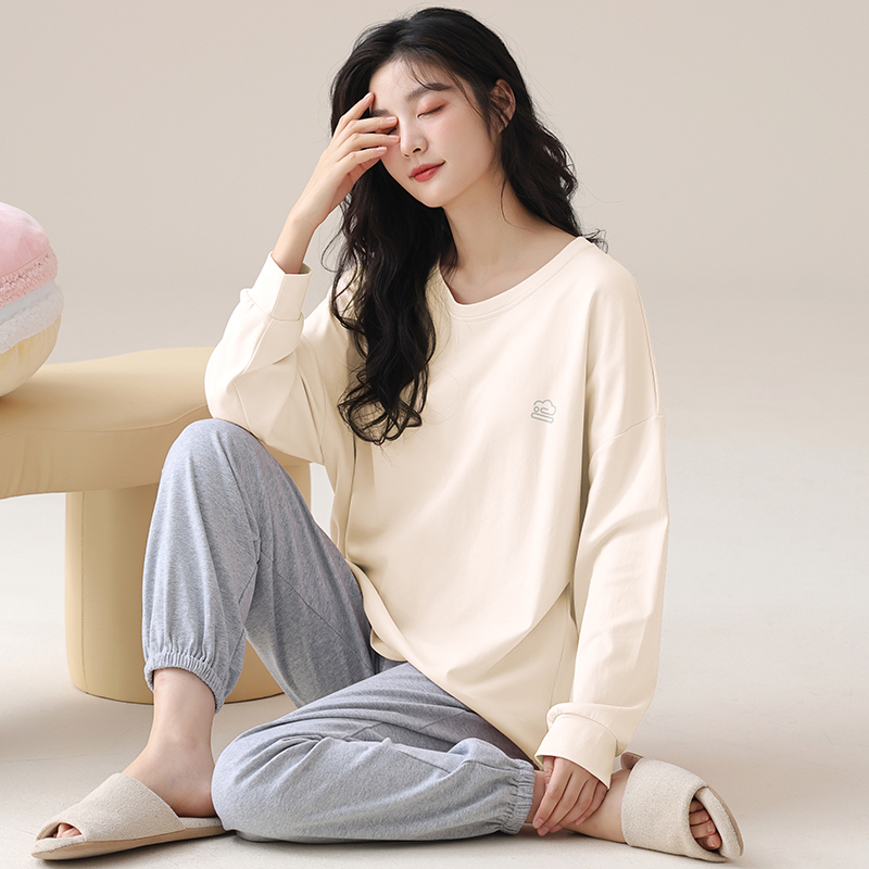 秋冬款圆领套头月子服带胸垫棉质哺乳孕妇睡衣家居服柔软简约休闲