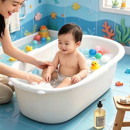 儿童洗澡盆婴儿宝宝躺拖智能感温浴盆架家用小孩大号洗澡桶沐浴桶