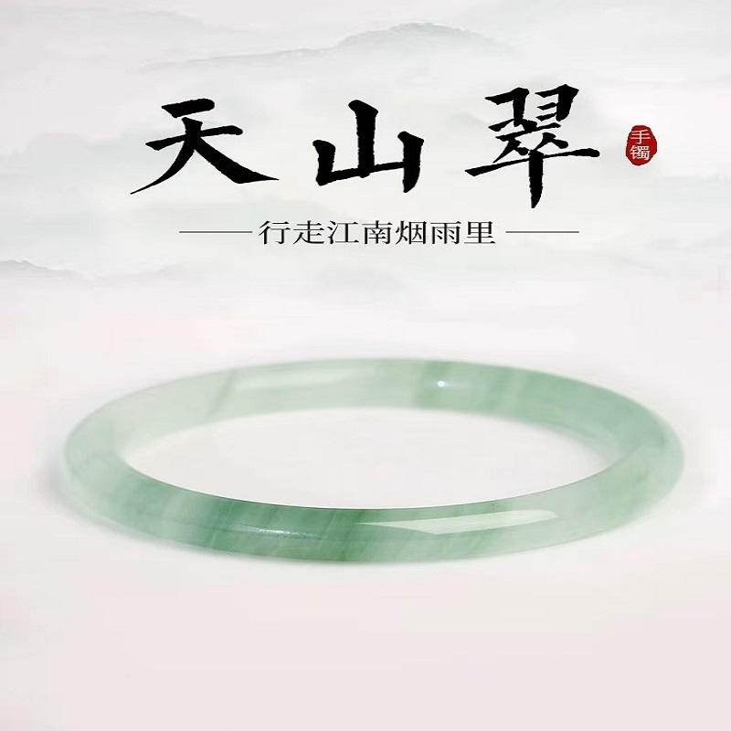 天山翠手镯手链精致女款细条玉镯仿冰透飘花款小众镯子半山细圆条