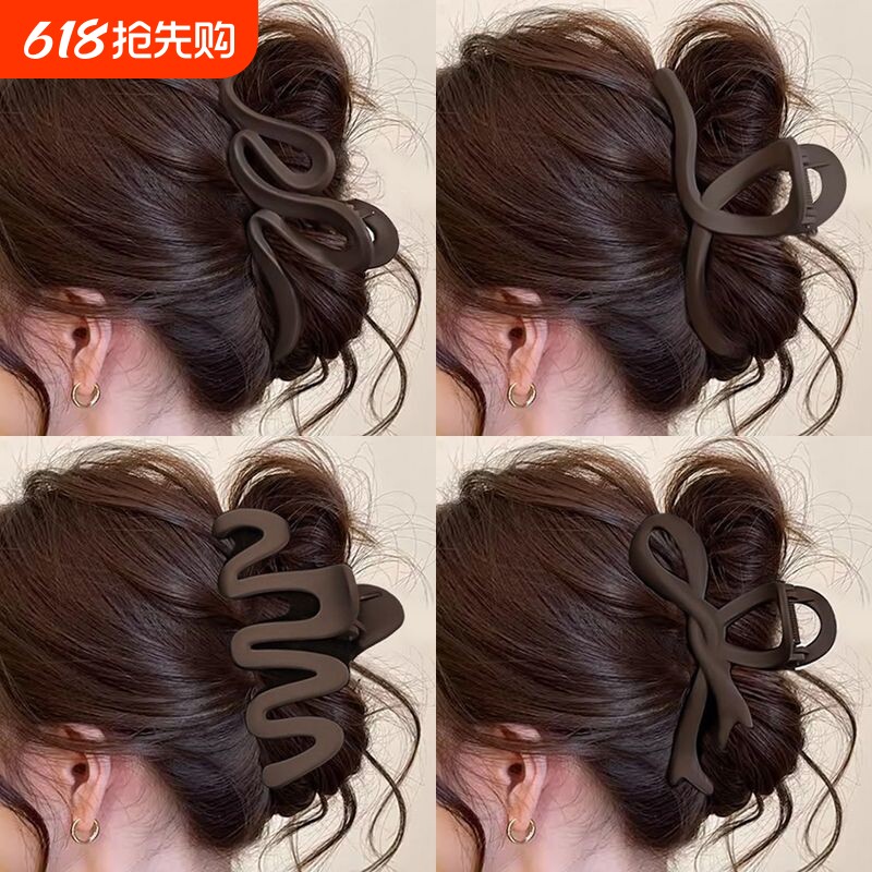 咖色磨砂抓夹鲨鱼夹女大号发夹发量多盘发夹子头饰发抓后脑勺发卡