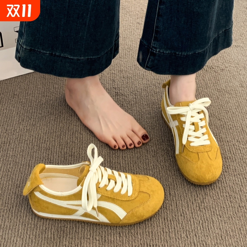 黄色德训鞋女鞋子2025新款爆款秋季超火阿甘鞋通勤百搭运动休闲鞋
