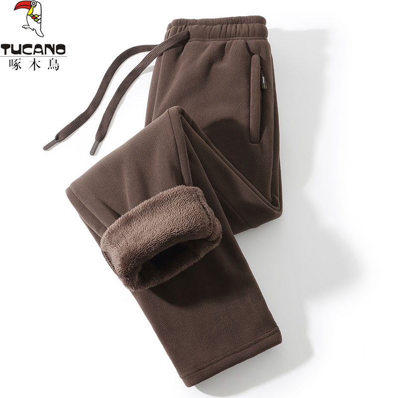 啄木鸟加绒加厚裤子男冬季新款奥粒绒大码巨厚重磅休闲裤防寒棉裤