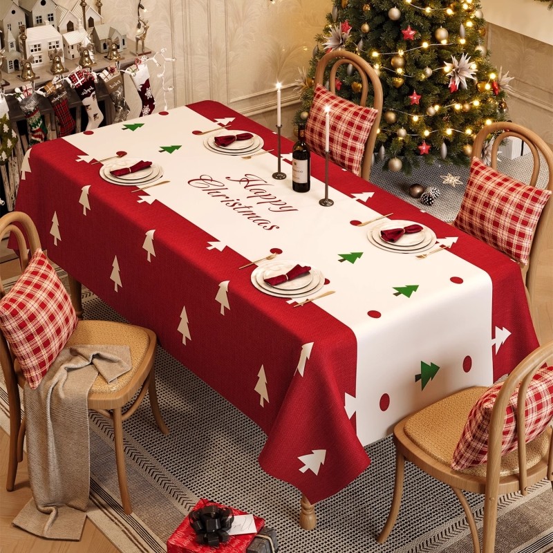 圣诞桌布防水防油免洗防烫餐桌布新年氛围感茶几台布节日主题餐布