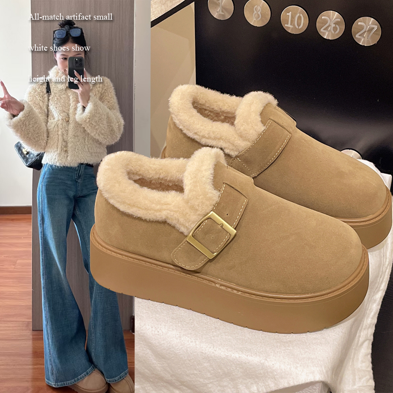 巨好看的厚底雪地靴女2025新款加绒保暖一脚蹬勃肯鞋冬季毛毛棉鞋