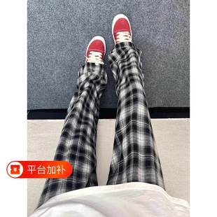 裤子cleanfit黑白格子男款百搭高街休闲裤美式显瘦直筒长裤黑色