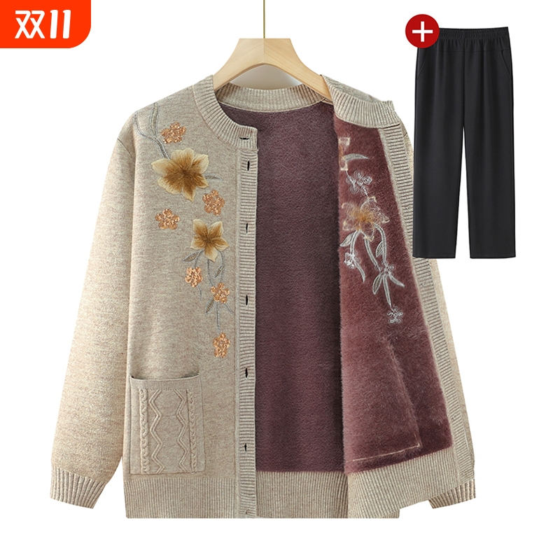 奶奶秋冬针织衫外套中老年人衣服
