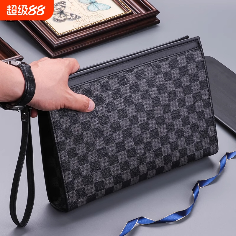 新款商务出差手提包男轻奢时尚大容量公文包通勤休闲手拿包格纹包