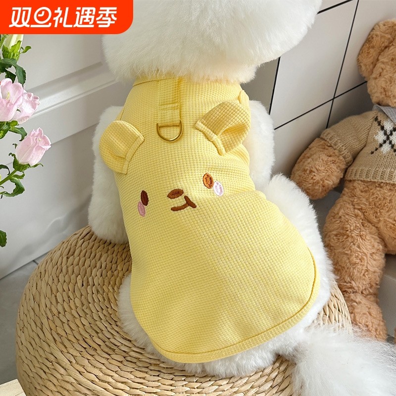 春夏新款日韩ins风宠物狗狗猫衣服泰迪比熊贵宾可牵引华夫格背心