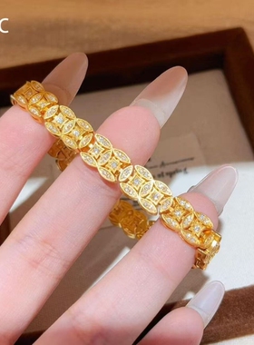 爆闪满钻金色钱币手链新中式轻奢精致千金感新年显白手饰五帝钱