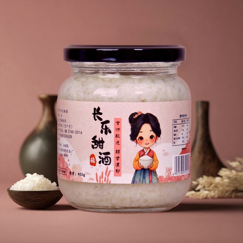 米酒醪糟长乐甜酒450g原味手工发酵米女性月子糯米酒酿源头瓶装