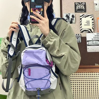 户外双肩包男撞色登山包野餐复古书包轻便旅行包轻薄徒步小背包女