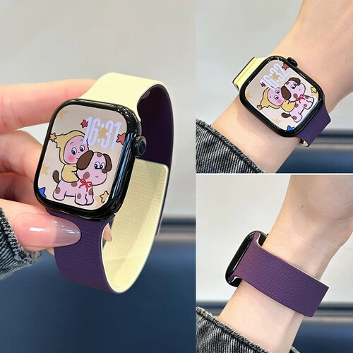 适用华为FIT4手表带Fit3荔枝纹硅胶磁吸苹果S11appleiwatchs拼色平纹尼龙9磁吸扣8表带S10
