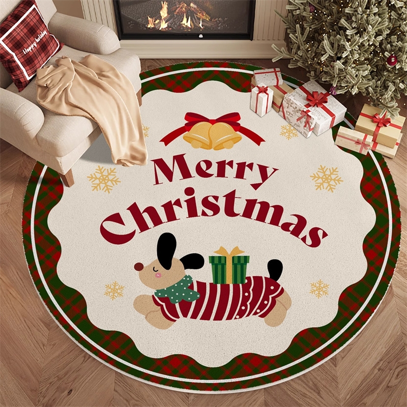 圣诞风地垫圆形红色地毯防滑