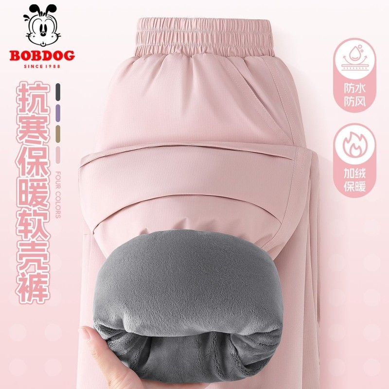 巴布豆女童加绒裤子2026秋冬儿童工装裤女加厚冬季软壳裤防风防水