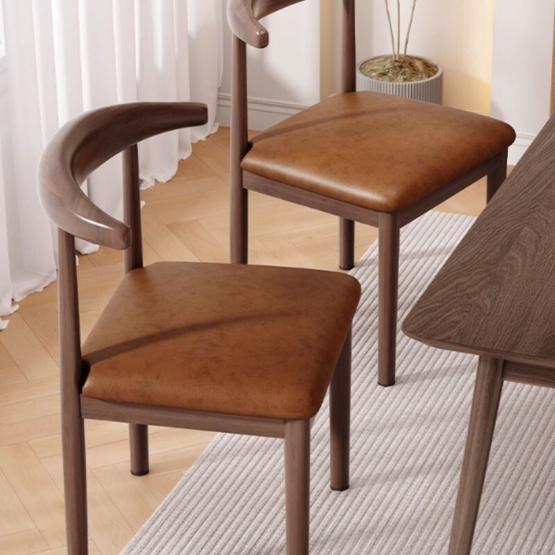 餐椅家用餐桌椅子轻奢高级感靠背椅牛角椅商用茶椅凳子久坐铁艺