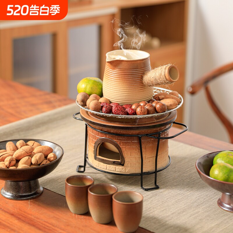 围炉煮茶烤火炉套装烤奶罐罐茶壶户外炭炉侧把壶煮茶壶炭火陶土