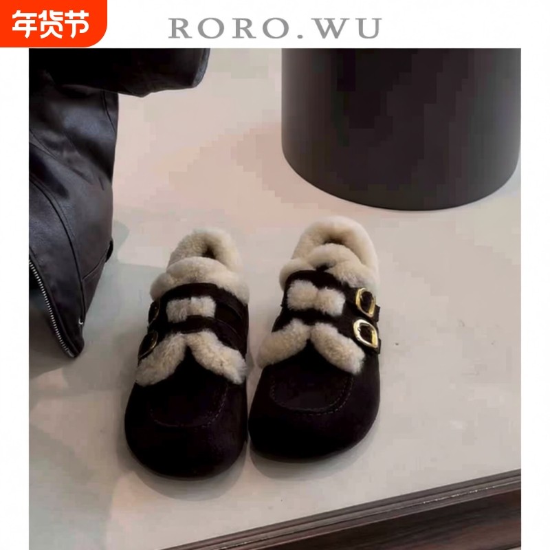 娆娆吴皮带扣一脚蹬外穿拖鞋女秋冬新款半包毛毛博肯鞋女单鞋E07,女鞋,毛毛鞋,淘宝优惠券,粉丝福利购,淘宝优惠卷