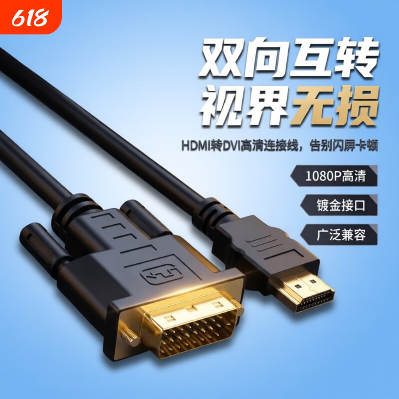 hdmi转dvi连接线笔记本外接电脑显示器屏幕4k高清转换口转接线