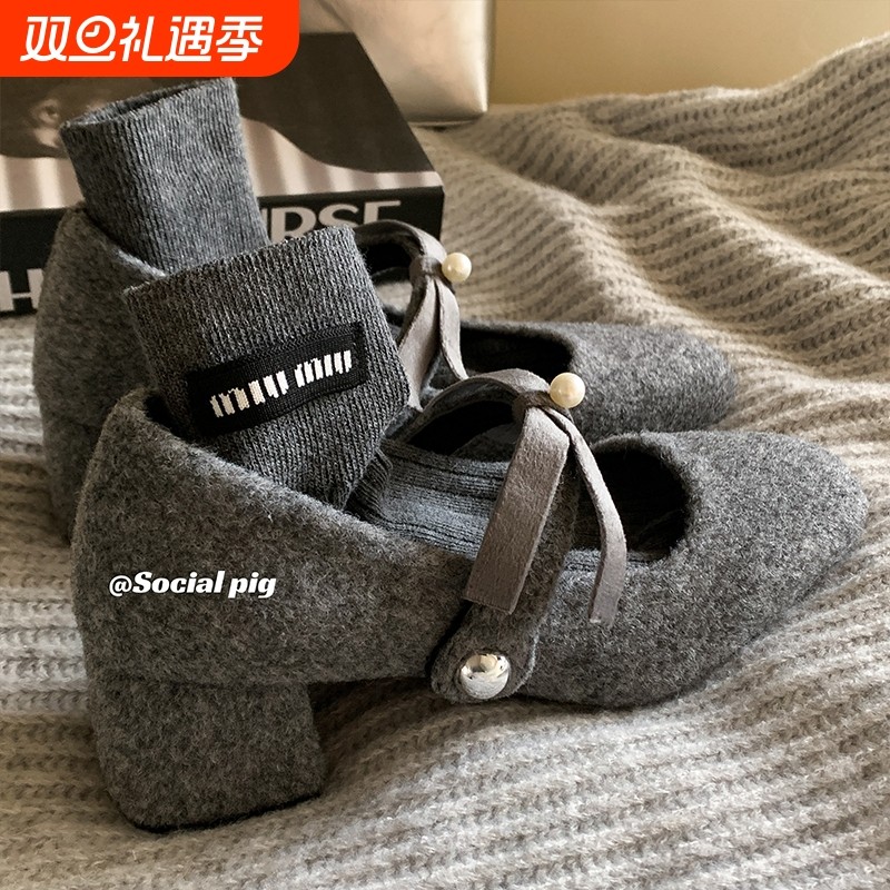 灰色加绒玛丽珍鞋|超2000次加购