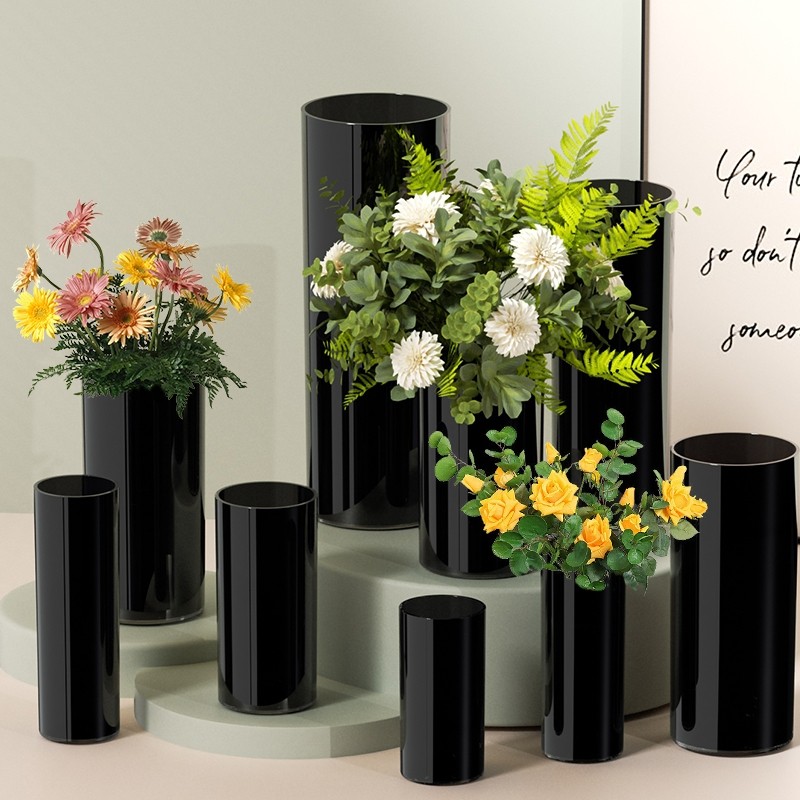 黑色花瓶轻奢小众高级感客厅插花亚克力中古水培创意摆件卧室玄关