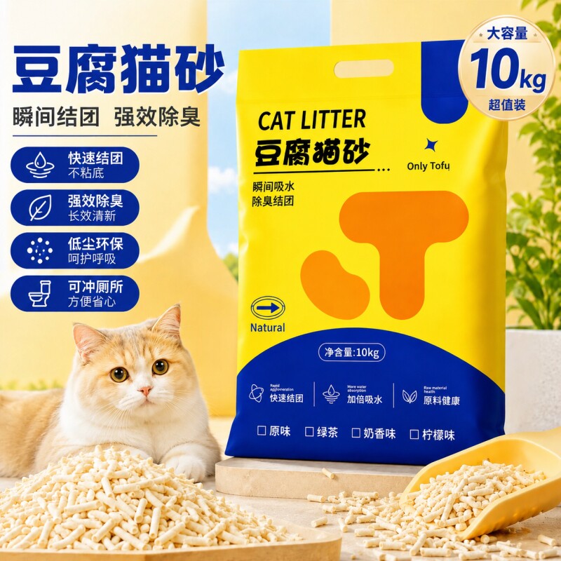 豆腐猫砂20斤装大包装除臭低尘快速结团不粘底猫砂多猫家庭实惠装