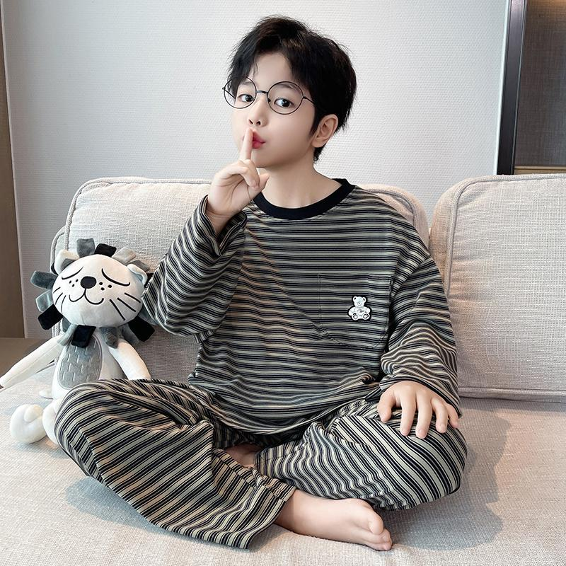 男童睡衣套装宽松秋冬新款保暖双面德绒男童家居服套装中大童睡衣