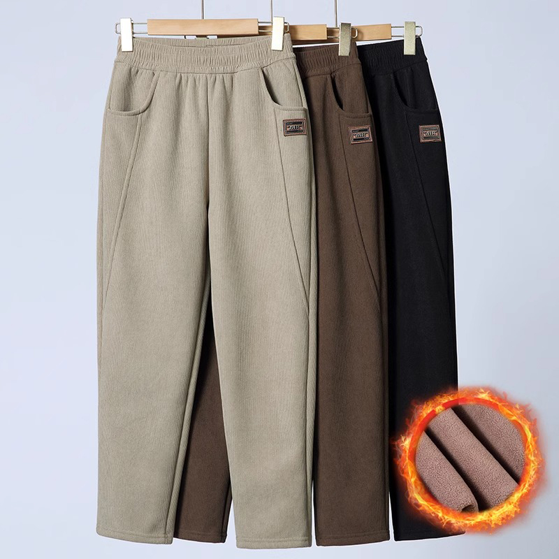 中老年冬季加绒裤子休闲直筒卫裤